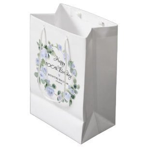 Sacola Para Presentes Média Eucalipto Floral Rosa Azul 100º Aniversário