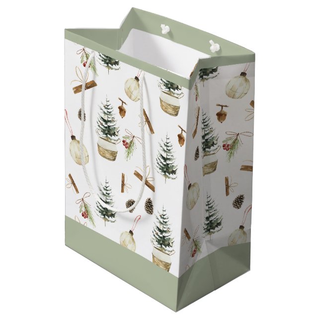 Sacola Para Presentes Média Eucalyptus Acorns Christmas (Verso inclinado)