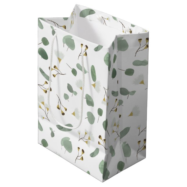 Sacola Para Presentes Média Eucalyptus Greenery Glossomas de Goma Dólar (Frente inclinada)