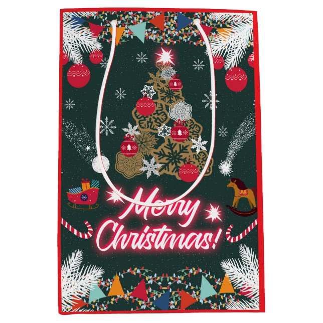 Sacola Para Presentes Média Evergreen Joy do Natal (Frente)