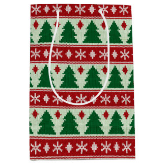 Sacola Para Presentes Média Evergreens & Snowflakes Knit