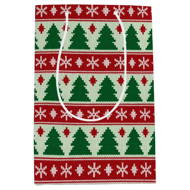 Sacola Para Presentes Média Evergreens & Snowflakes Knit (Frente)
