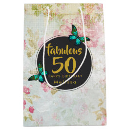 Sacola Para Presentes Média Fabulosa 50 Borboletas na Colagem Vintage