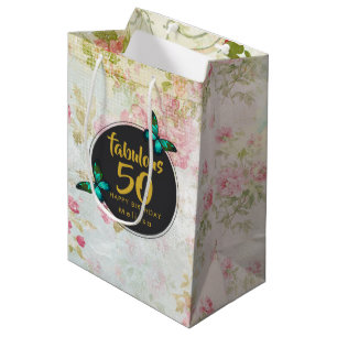 Sacola Para Presentes Média Fabulosa 50 Borboletas na Colagem Vintage