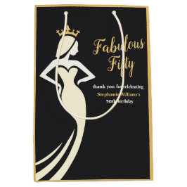 Sacola Para Presentes Média Fabulous Fifty Queen Golden Black 50th Birthday