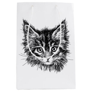 Sacola Para Presentes Média Face de Kitten Preta e Branca