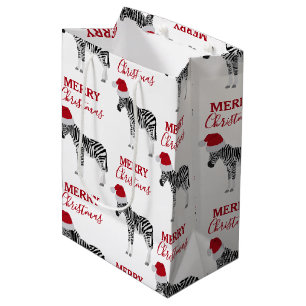 Sacola Para Presentes Média Fácil de Zebra Natal com Papai Noel