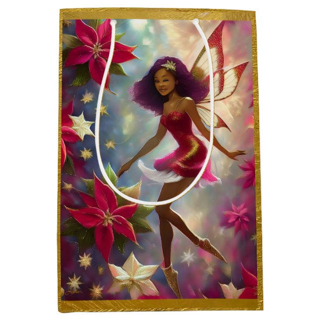 Sacola Para Presentes Média Fada de Natal Coleção Plum Tint Cabelo Natural (Frente)