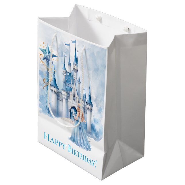 Sacola Para Presentes Média Fairy Tale Princess Castle Girl Birday (Frente inclinada)