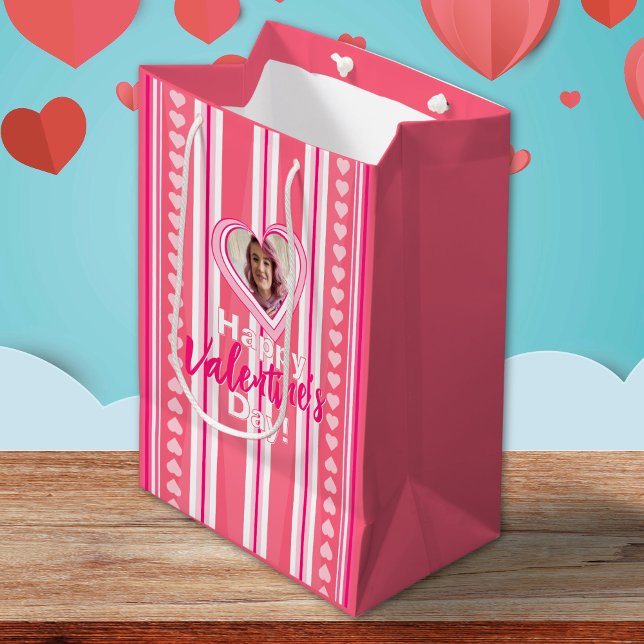 Sacola Para Presentes Média Faixas de Dia de Valentim Personalizadas (Criador carregado)