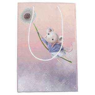 Sacola Para Presentes Média Fantasia Adorável Rato Aquarela Dente-de-Leão Voan