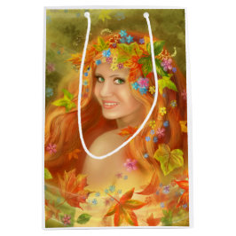 Sacola Para Presentes Média Fantasia Linda fada no outono. natureza.