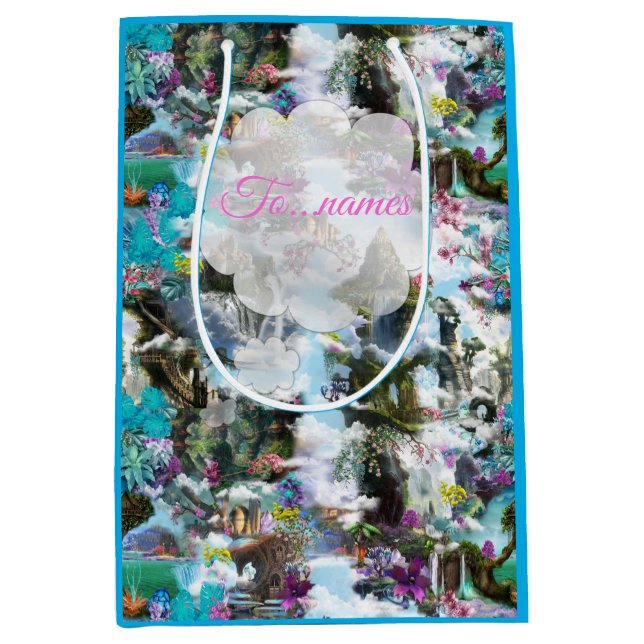 Sacola Para Presentes Média Fantasia Outros mundos nas Nuvens (Frente)