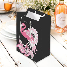 Sacola Para Presentes Média Fantasia Preto Paisley Flamingo Rosa