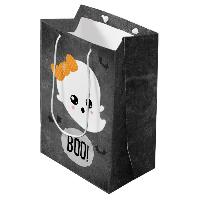 Sacola Para Presentes Média Fantasma Kawaii de Halloween (Frente inclinada)