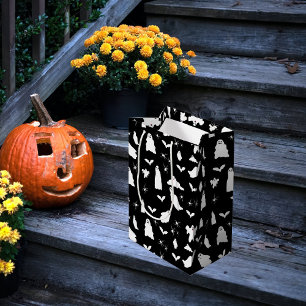 Sacola Para Presentes Média Fantasma, Morcegos e Aranhas, Padrão de Halloween