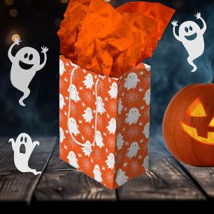 Sacola Para Presentes Média Fantasmas bonitos Aranhas Spider Webs Hallowee