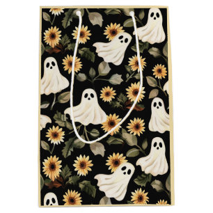 Sacola Para Presentes Média Fantasmas do Gótico de Verão e Girassóis Spooky