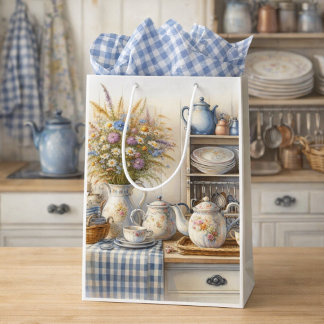 Sacola Para Presentes Média Farmhouse Coffee Pot and Wildflowers 