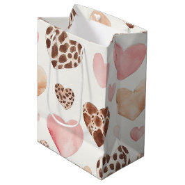 Sacola Para Presentes Média Farol-de-cor-de-rosa Coração-do-leopardo