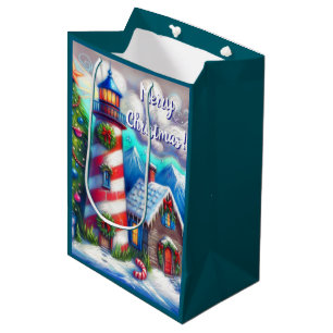 Sacola Para Presentes Média Farol de Natal Montanha Costeira Náutica