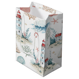 SACOLA PARA PRESENTES MÉDIA FAROL DE VERÃO E ONDAS QUEBRANDO
