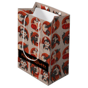 Sacola Para Presentes Média Fashion Halloween Faux Cross-Stitch Gift Bag
