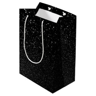 Sacola Para Presentes Média Faux Black Bokeh Glitter Photo