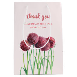 Sacola Para Presentes Média Favor de Casamento Allium Floral Roxo Rosa Aquarel