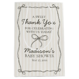 Sacola Para Presentes Média Favor de Chá de fraldas com risca bege Arco coquet