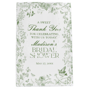 Sacola Para Presentes Média Favor de Chuveiro de Noiva Verde Toile De Jouy
