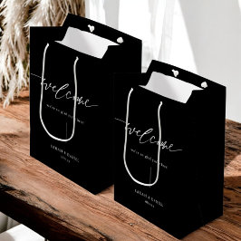 Sacola Para Presentes Média Favores de Boas-vindas ao Casamento Negro Elegante