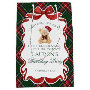 Sacola Para Presentes Média Favoritos de aniversário do urso de xadrez tartan 