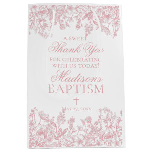 Sacola Para Presentes Média Favoritos de Batismo Floral Vintage Chinoiserie Ro