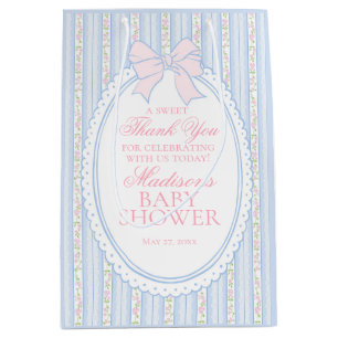 Sacola Para Presentes Média Favoritos de Chá de Bebê Floral Vintage Azul Chiqu