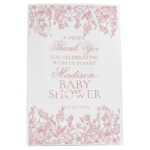 Sacola Para Presentes Média Favoritos de Chá de Bebê Floral Vintage Chinoiseri