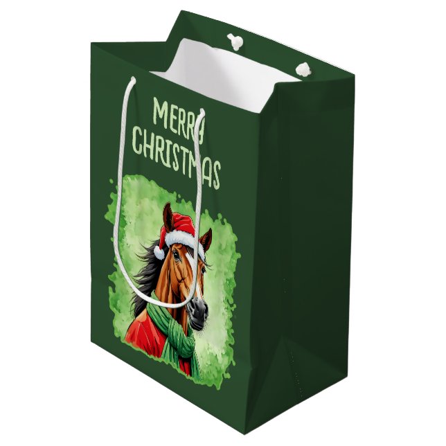 Sacola Para Presentes Média Favoritos Engraçados de Natal Animal - Cavalo 6 (Frente inclinada)