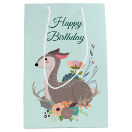 Sacola Para Presentes Média Fawn Deer Floral Birthday Personalizado