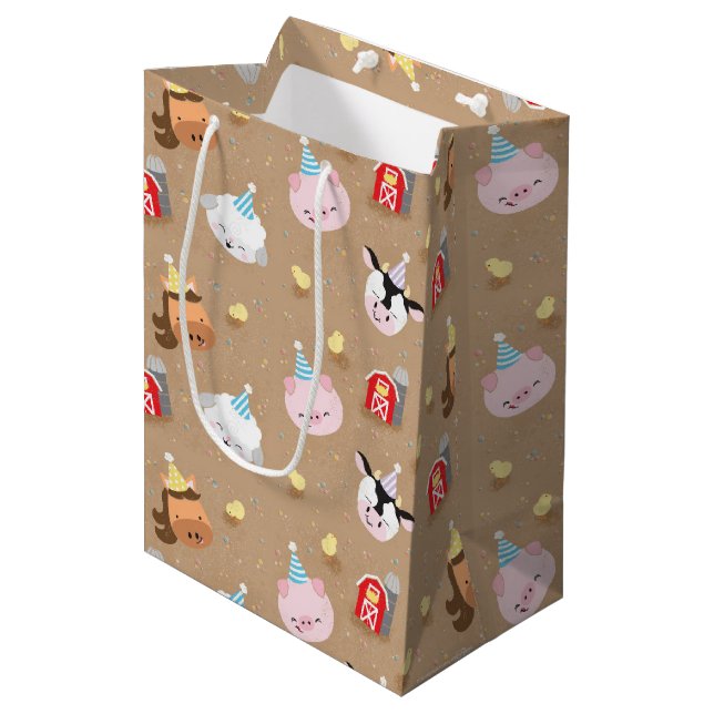 Sacola Para Presentes Média Fazenda Amigos Festa de aniversário Saco do Presen (Frente inclinada)