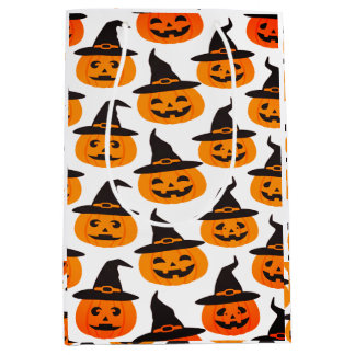 Sacola Para Presentes Média Feiticeiras e Abóboras no Halloween