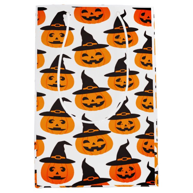 Sacola Para Presentes Média Feiticeiras e Abóboras no Halloween (Frente)