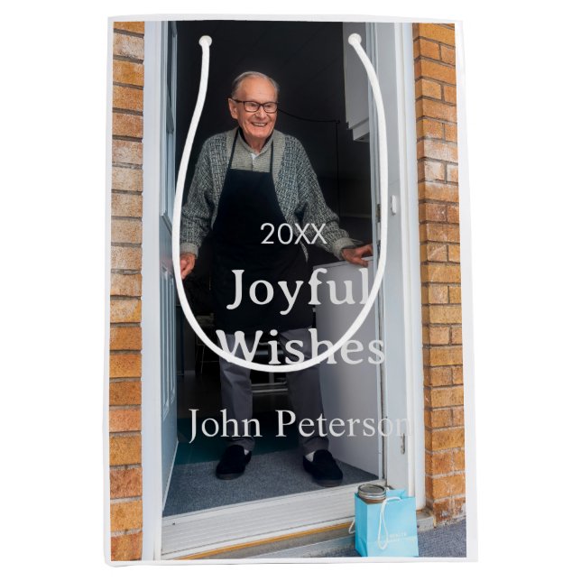 Sacola Para Presentes Média Felicidades adicionam nome foto homem feriado ano  (Frente)