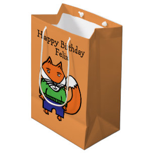 Sacola Para Presentes Média Felix a Raposa Personalizado Feliz Aniversário