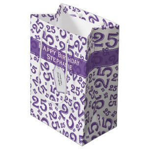 Sacola Para Presentes Média Feliz 25 Aniversário Raleatório Padrão Roxo