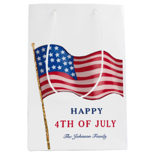 Sacola Para Presentes Média Feliz 4 de julho Bandeira Americana