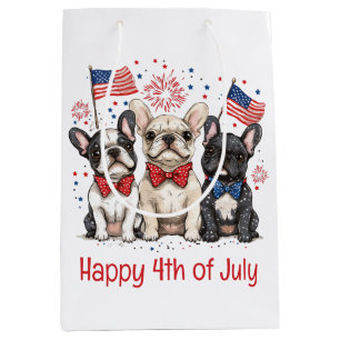 Sacola Para Presentes Média Feliz 4 De Julho, Buldog Francês