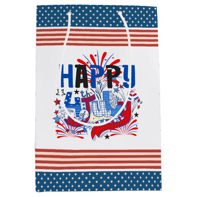 Sacola Para Presentes Média Feliz 4 de julho Fireworks USA-63261 (Frente)