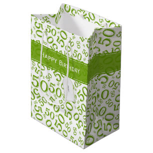 Sacola Para Presentes Média Feliz 50º aniversário Número Padrão Verde/Branco
