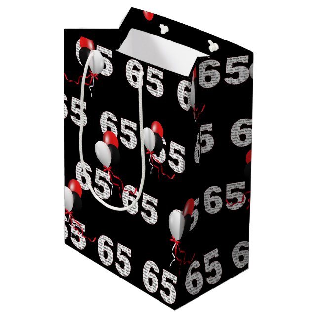 Sacola Para Presentes Média Feliz 65.º aniversário Balões de média doação (Verso inclinado)