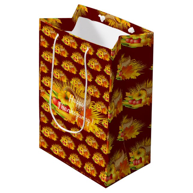 Sacola Para Presentes Média Feliz Ação de Graças (Frente inclinada)